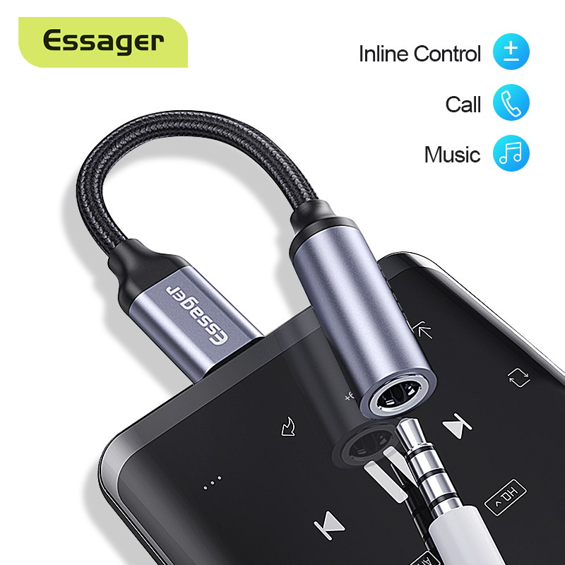 Essager Type C to 3.5mm Jack AUX Headphone Adapter Cable For Huawei P30 P20 Pro Xiaomi mi USB C to 3.5 Earphone Audio Converter