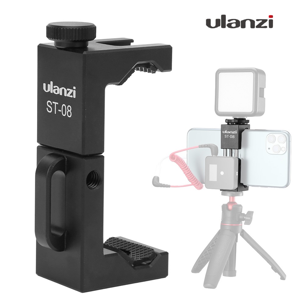 ULANZI ST-08 Aluminum Phone Holder Clip Vlog Microphone Mic Mount Tripod Adapter for RODE WIreless Go