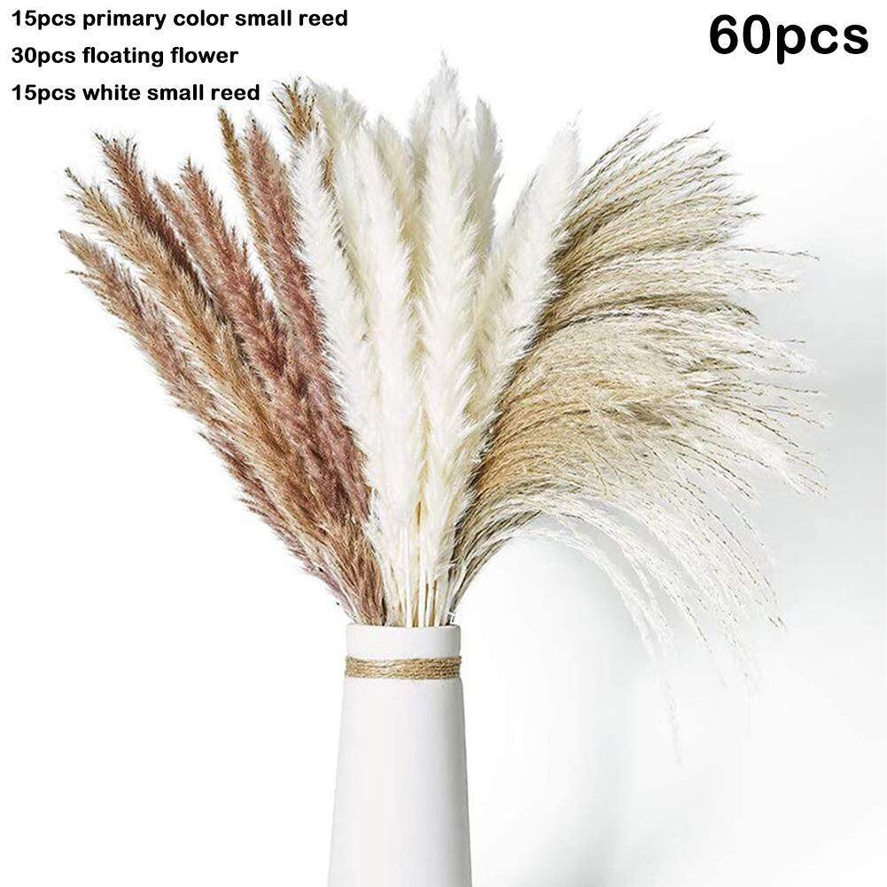 30pcs floating flower+15pcs white small reed+15pcs primary color small reed natural dry reed flower home decoration