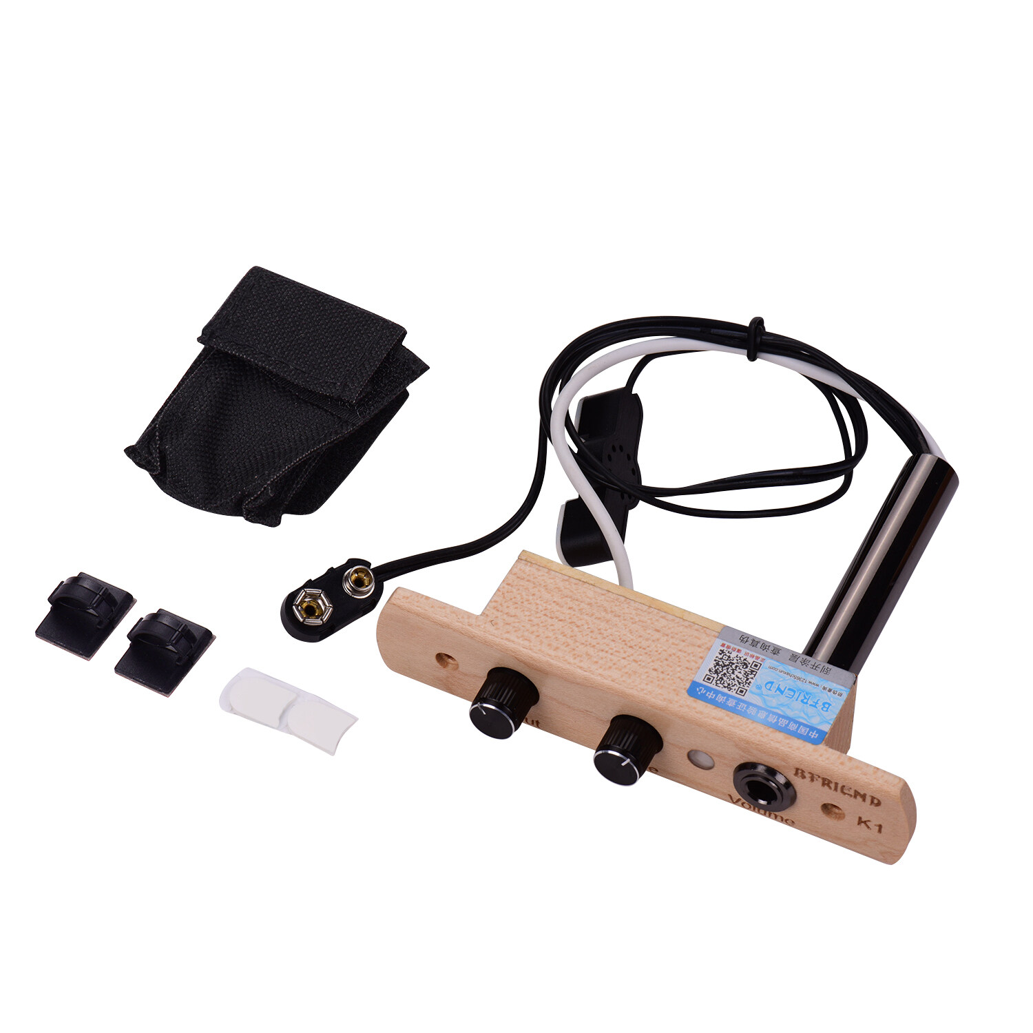 Cajon Drum Sound Hole Pickup Microphone Pick-up System for Box Drum with Tone Volume Control 6.35mm Output Jack