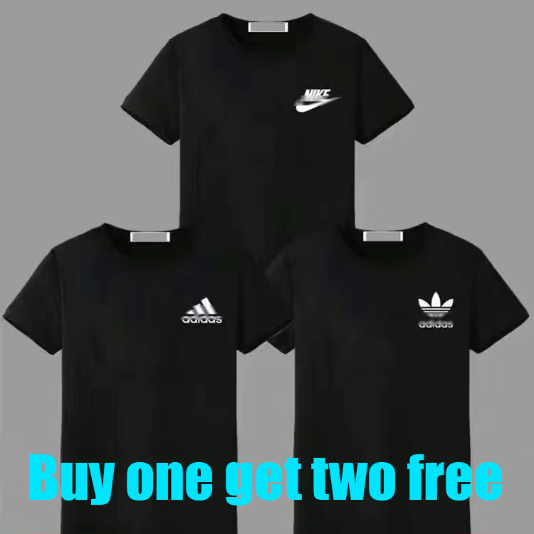 (Buy one, get two free) Super value all-match fashion T shirt all-match round neck Korean version loose large print half sleeve shirt