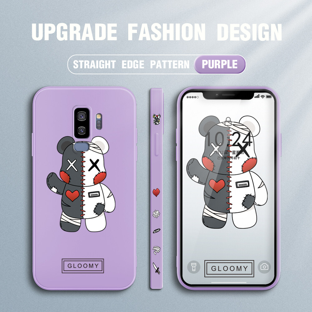 Hontinga Casing Case For Samsung Galaxy S9 S9 Plus S9+ Case Case Cartoon Cute Bear Case Square Original Liquid Soft Silicone Edge Pattern Rubber Case Full Cover Camera Protection Cases Back Phone Casi