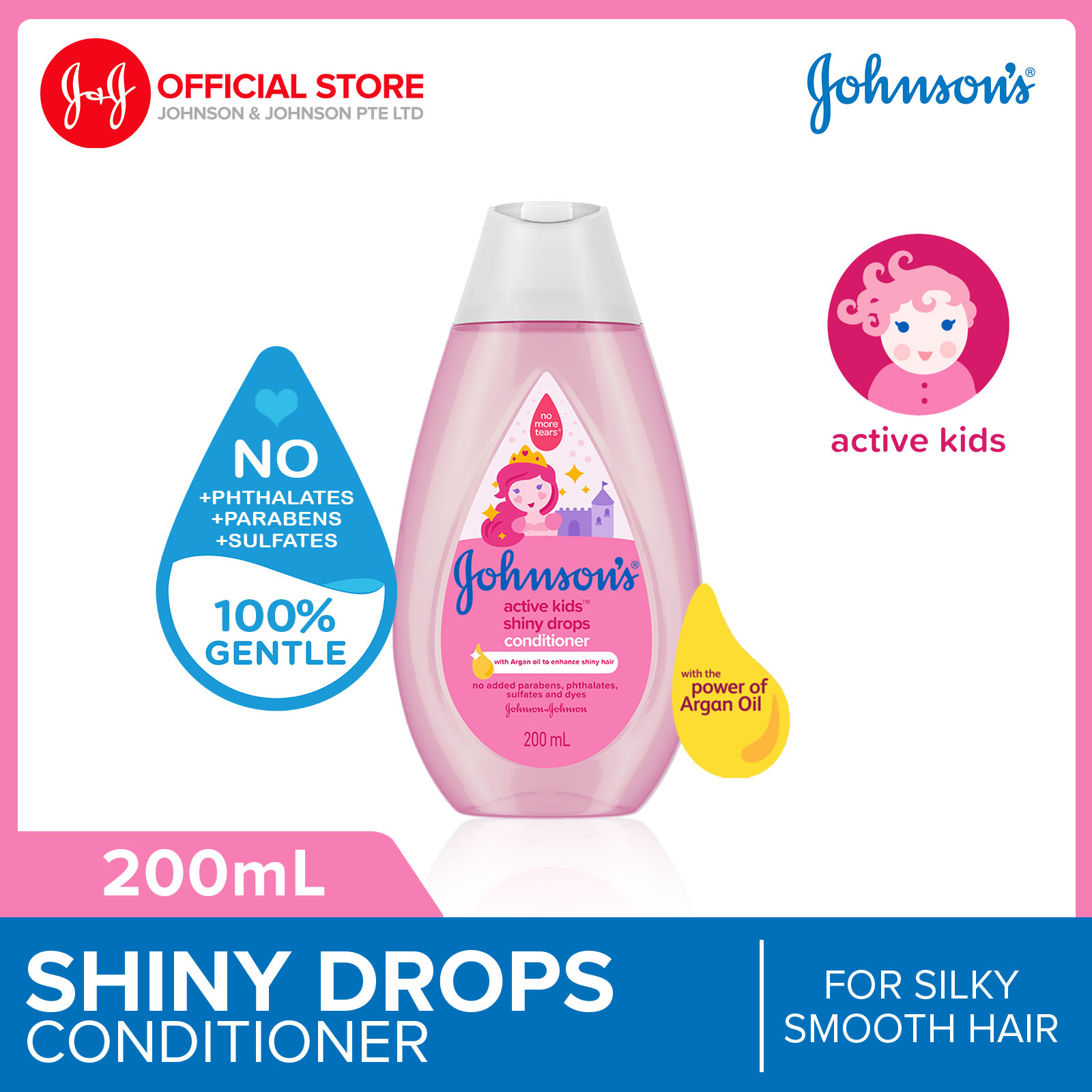 Johnson's Baby Active Kids Shiny Drops Conditioner With The Power Of Argan Oil 200ml